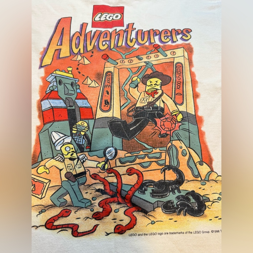 Vintage 1998 Lego Adventurers Kids Graphic T Shirt Size 14/16  Johnny Thunder